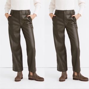 Madewell Slim Emmett Wide-Leg Pants in Vegan Leather Olive Green